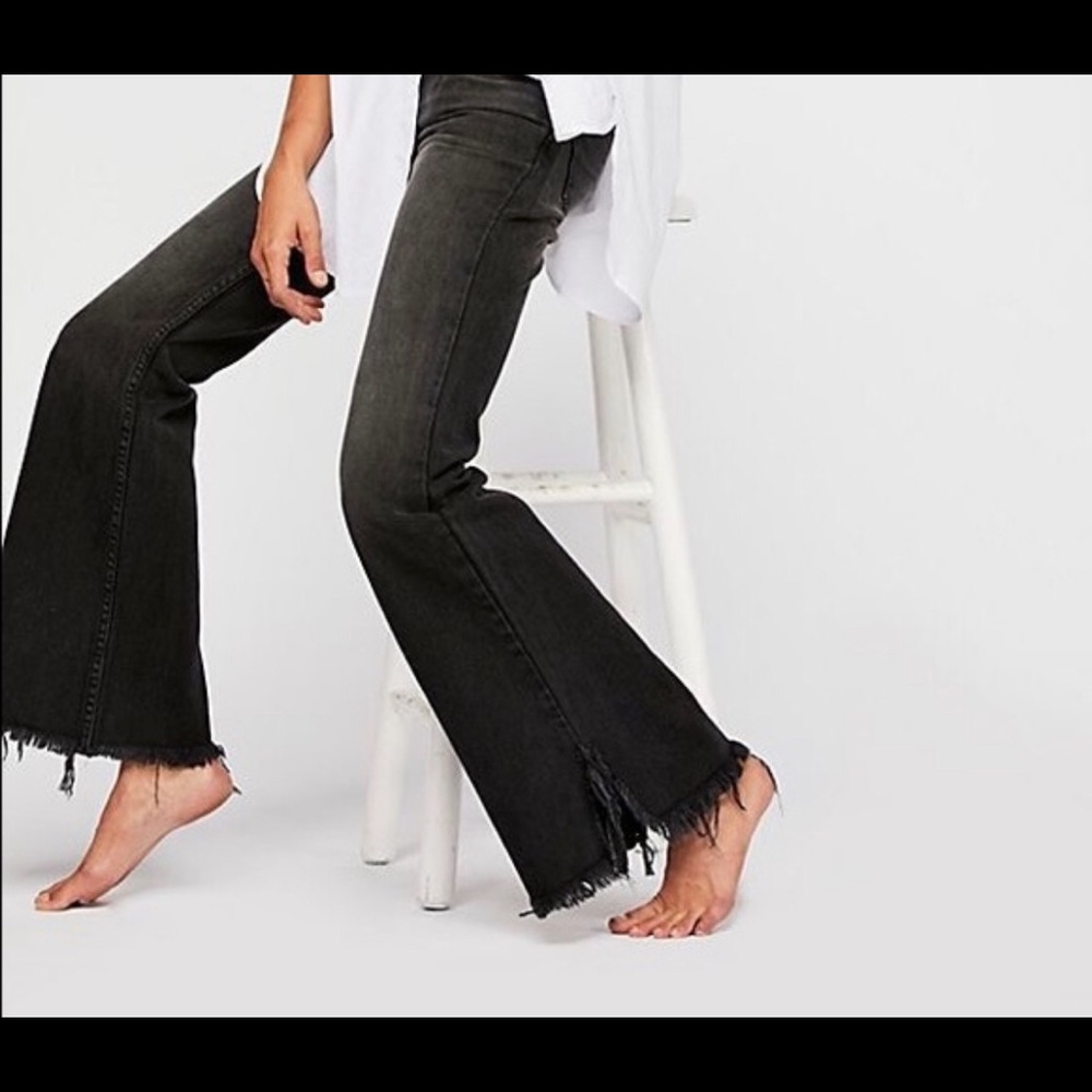 Free people high rise raw hem denim in black